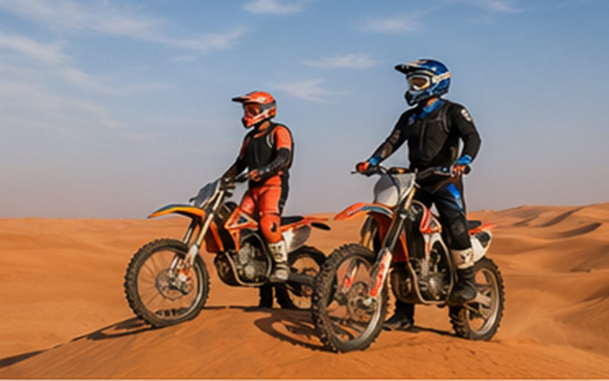 Dirt bike riding on an off-road desert trail