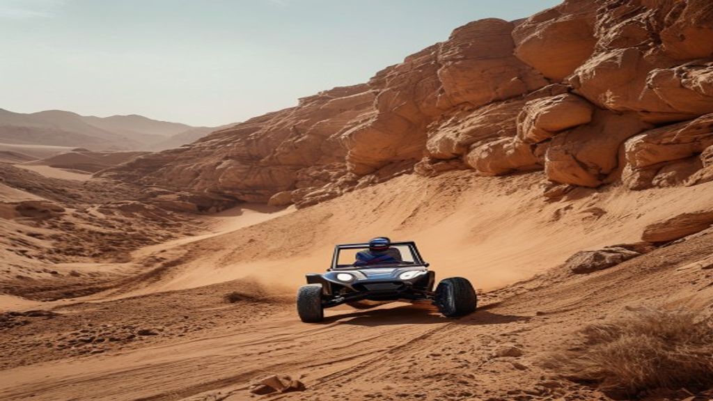 Dune buggy on Ras Al Khaimah Hajar foothill terrain