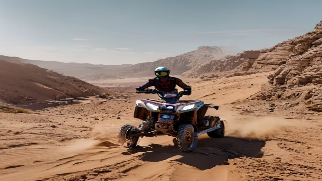 Quad bike on Wadi Shawka foothill terrain in Ras Al Khaimah